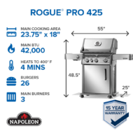 Napoleon Rogue Series - 24" Black And Silver PRO 425 SIB Smokers and BBQ - Image 11